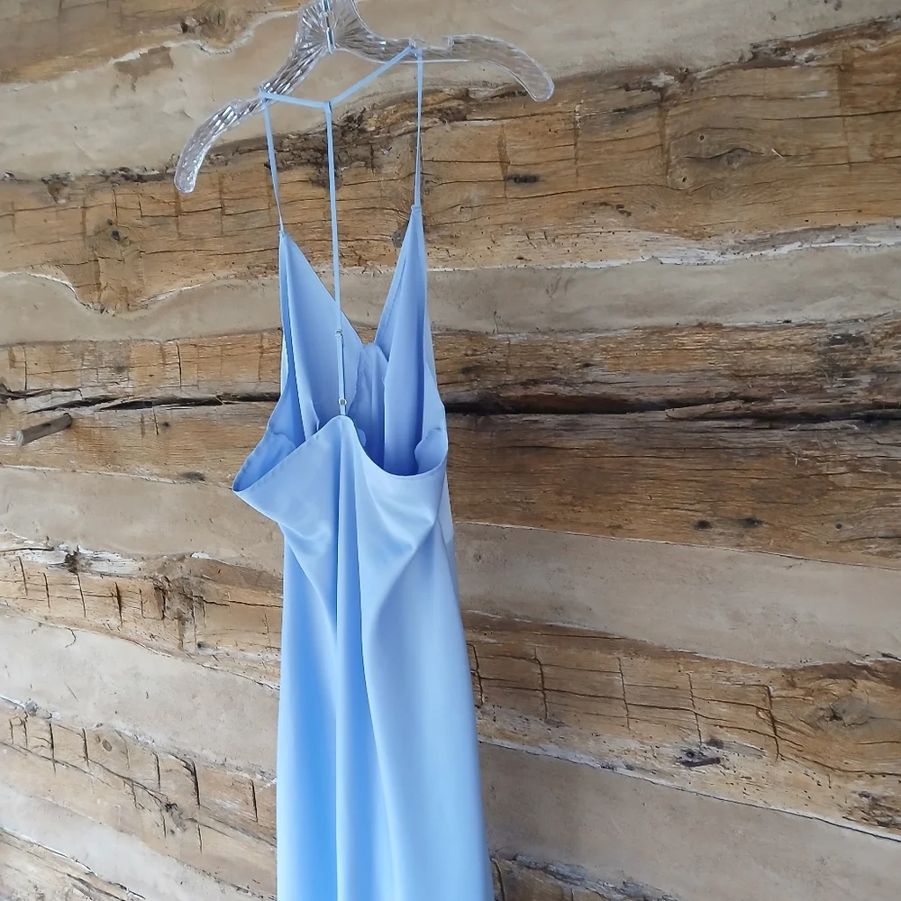 Cable & Gauge Blue V Neck T Back Satin Nightgown Medium - Picture 6 of 7